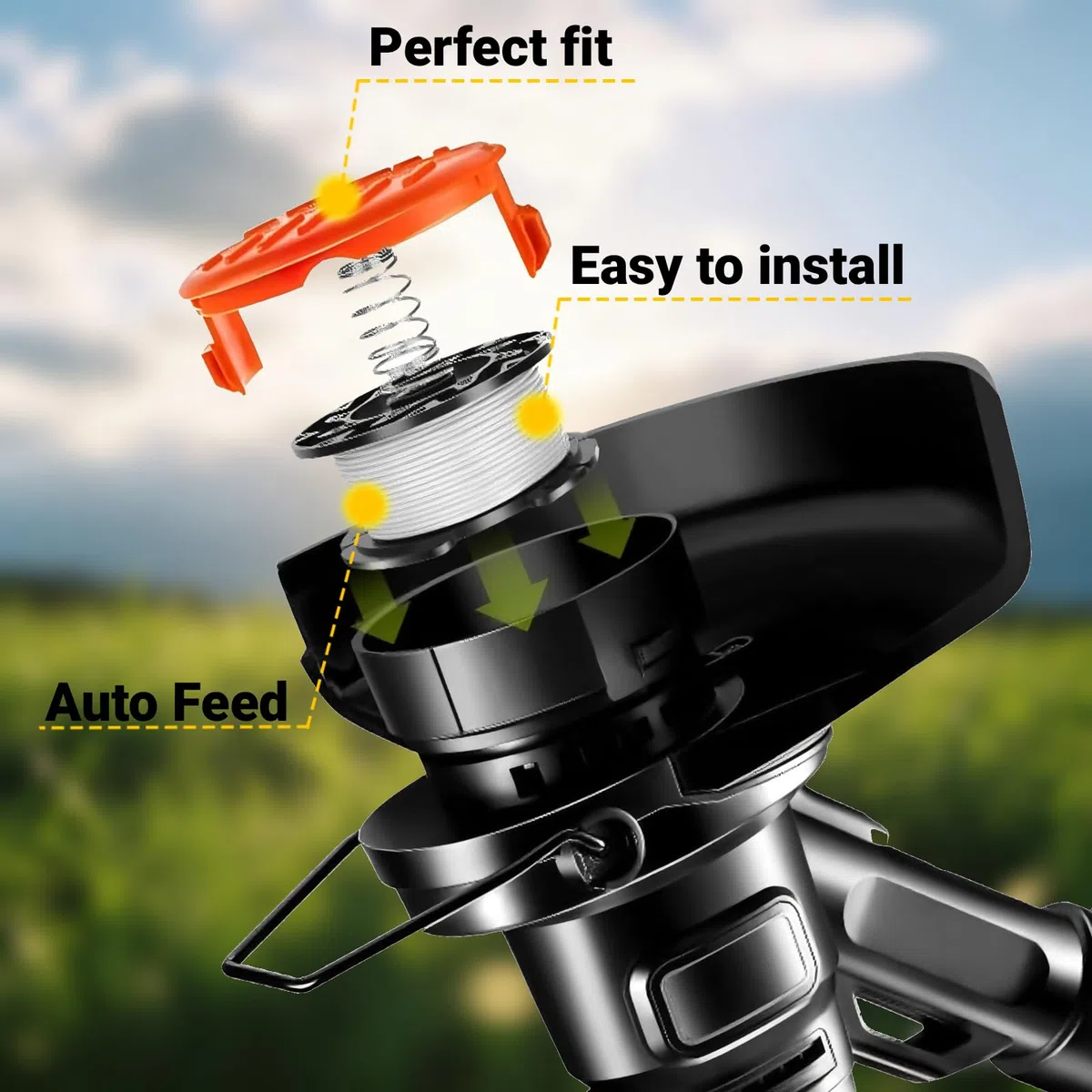AF-100 - Línea de carrete de recortadora de 30 pies, 0.08 pulgadas, compatible con Black Decker GH900 LST522 GH912 GH600 GH400, AF-100-3ZP AF-100-BKP Bobina de repuesto con tapa de cubierta