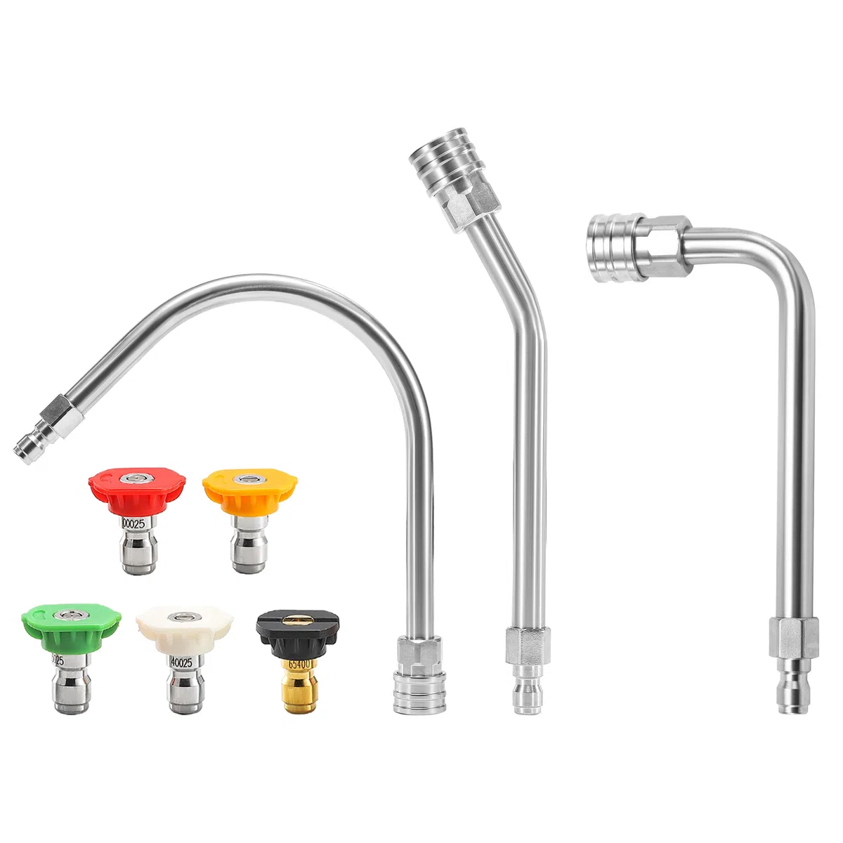 JOEJET Varita de extensión para lavadora a presión, vara curvada de 30°, 60° y 90° con 5 puntas de boquilla, conexión rápida de 1/4 pulgadas, 4000 PSI
