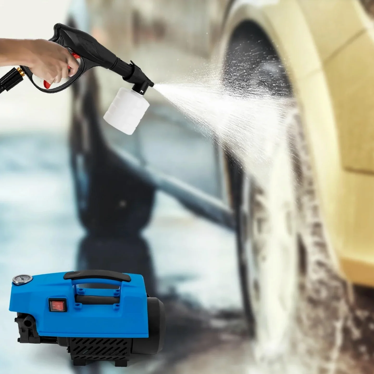 Bomba hidrolavadora, motor 1300 W, presión 10 MPa, tres modos limpieza, autocebante, disipación calor