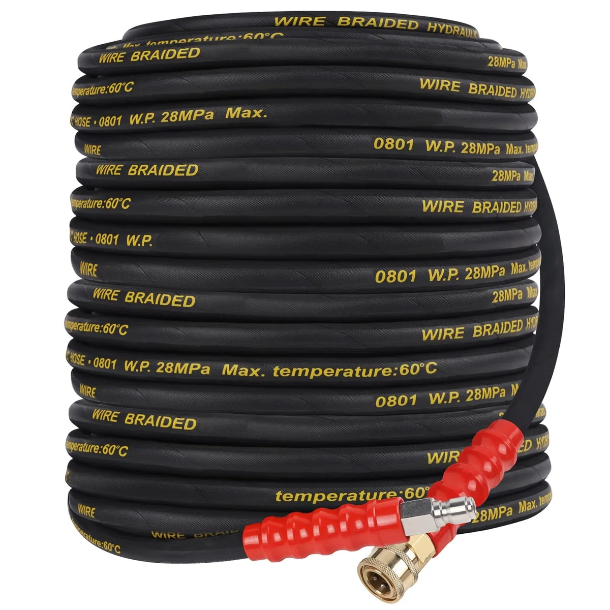 Biswing Manguera de lavado a presión de 50 pies con conexión rápida de 3/8 pulgadas, manguera de lavadora eléctrica trenzada de alambre de alta resistencia, manguera de extensión a prueba de