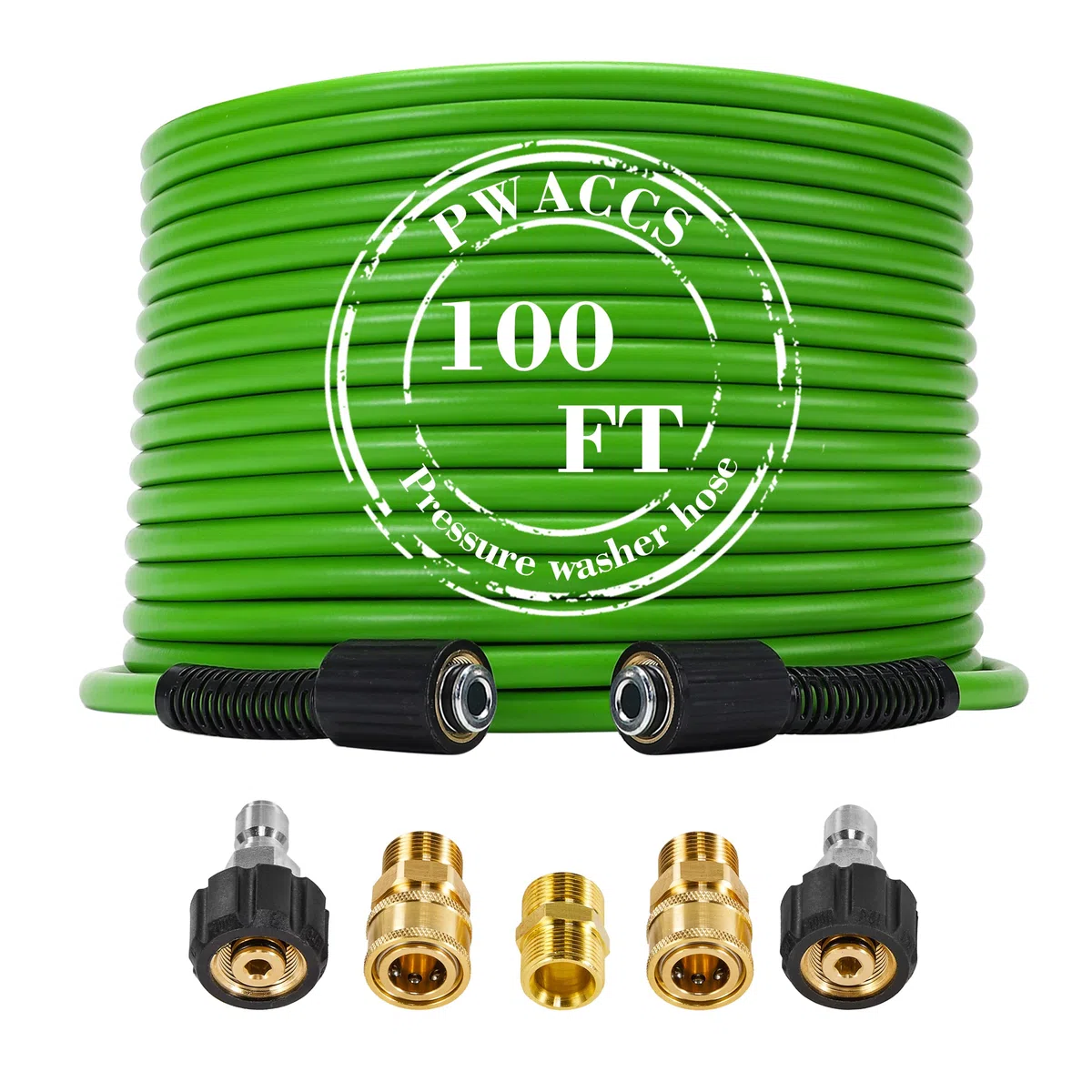 PWACCS Manguera de lavado a presión para lavadora eléctrica, manguera de extensión de lavado a presión resistente a torceduras de 3600 PSI, 100 pies x 0.25 pulgadas, manguera de lavado eléctrica