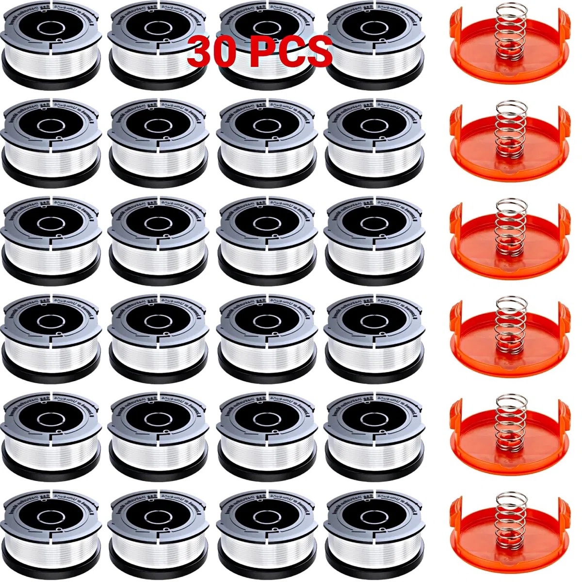 AF-100 - Línea de carrete de recortadora de 30 pies, 0.08 pulgadas, compatible con Black Decker GH900 LST522 GH912 GH600 GH400, AF-100-3ZP AF-100-BKP Bobina de repuesto con tapa de cubierta