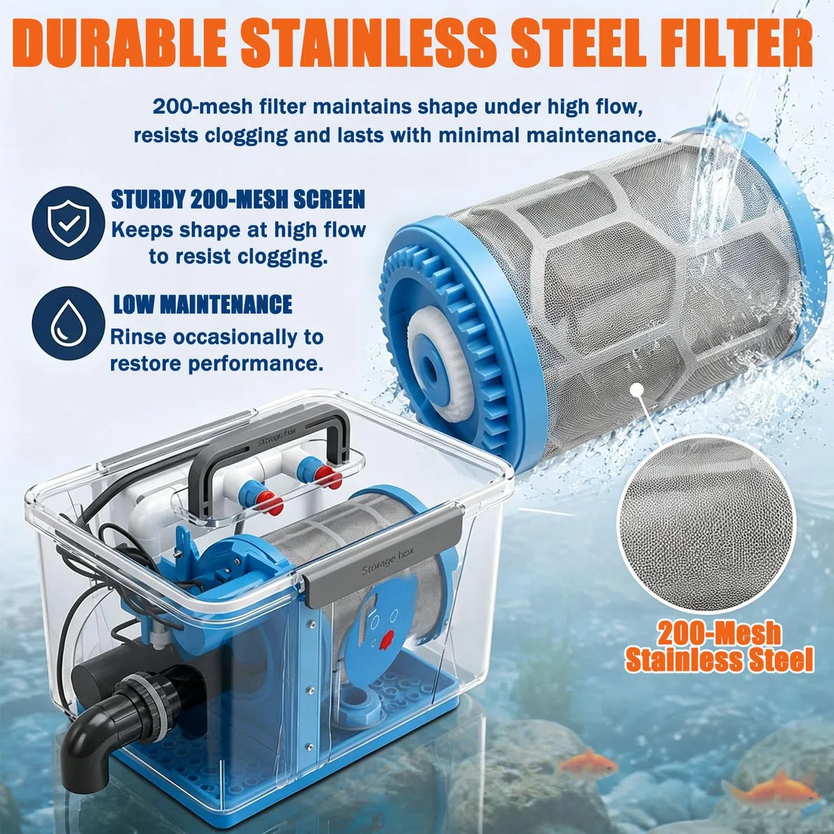 Microfiltro de tambor giratorio, malla de acero inoxidable de 200mesh,filtro de retrolavado automático,filtración de 75 μm,sistema de filtración de agua autolimpiante,para estanques de peces 5000L/H